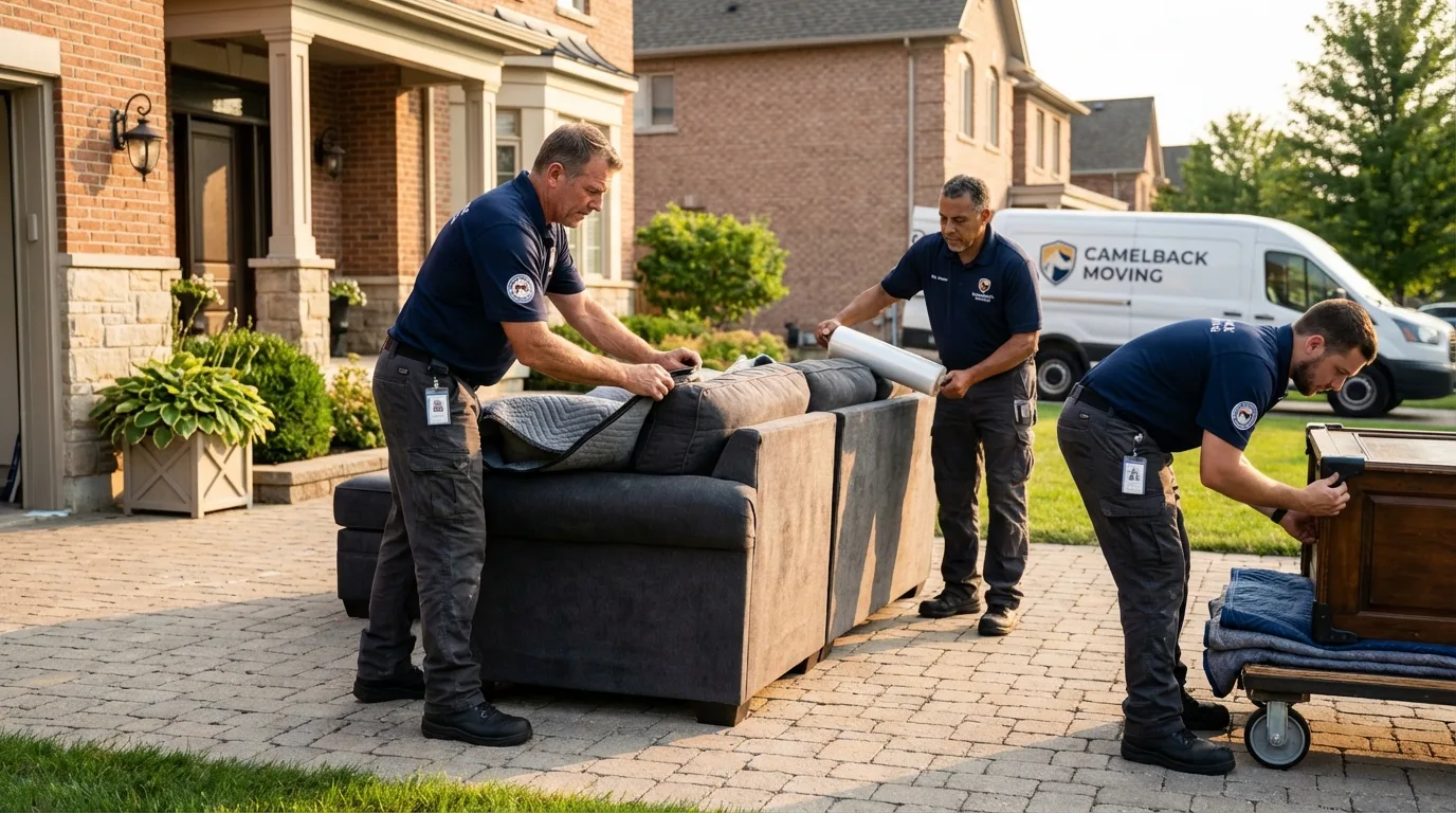 Large estate moving crew wrapping furniture in Duluth, MN