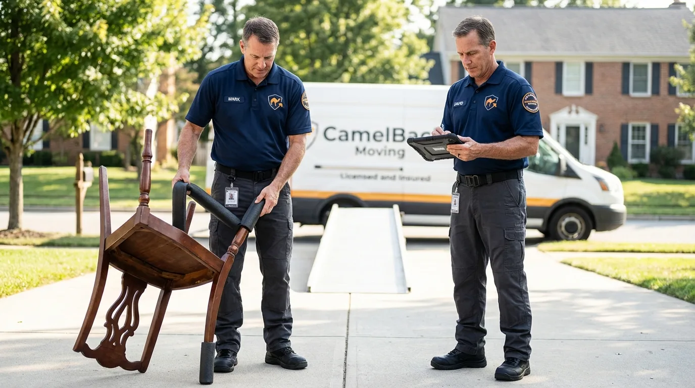 Movers inspecting furniture for damage prevention before loading in Duluth, MN