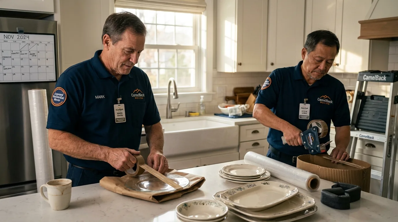 Professional crew packing kitchen dishware in Duluth, MN